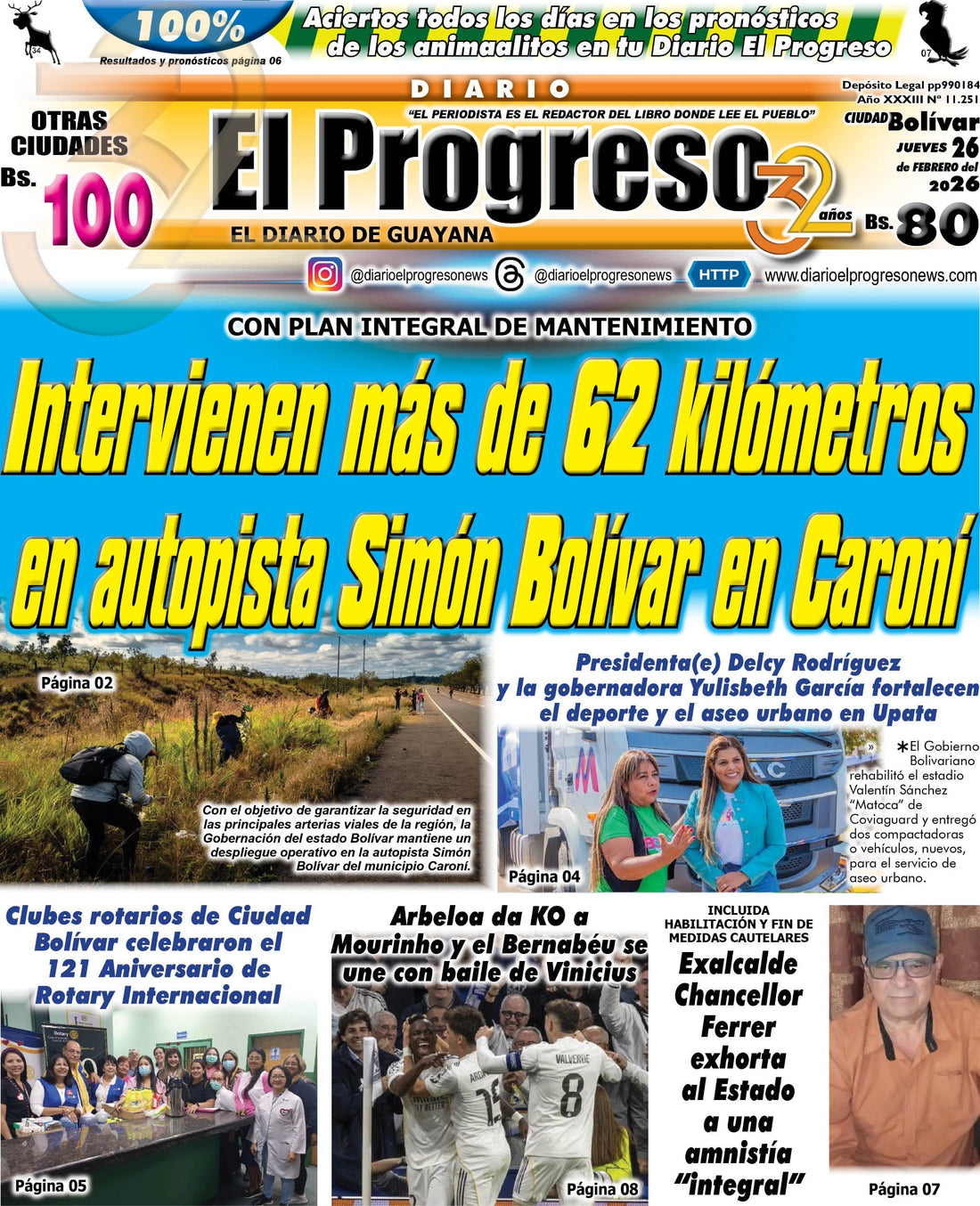 TITULARES DIARIO EL PROGRESO EDICIÓN JUEVES 26 DE FEBRERO DE 2026