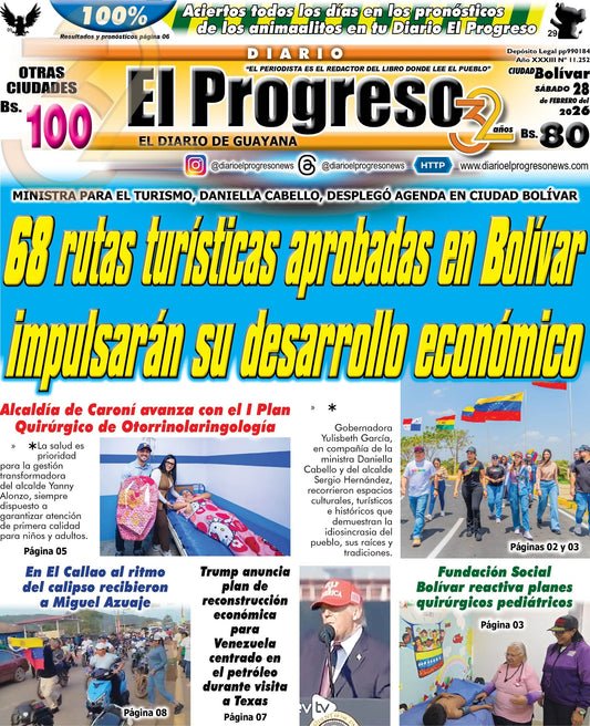 TITULARES DIARIO EL PROGRESO  EDICIÓN SÁBADO 28 DE FEBRERO DE 2026