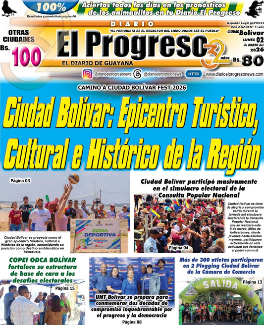 TITULARES DIARIO EL PROGRESO  EDICIÓN LUNES 02 MARZO DE 2026