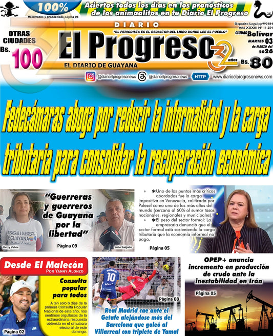 TITULARES DIARIO EL PROGRESO  EDICIÓN MARTES 03 MARZO DE 2026