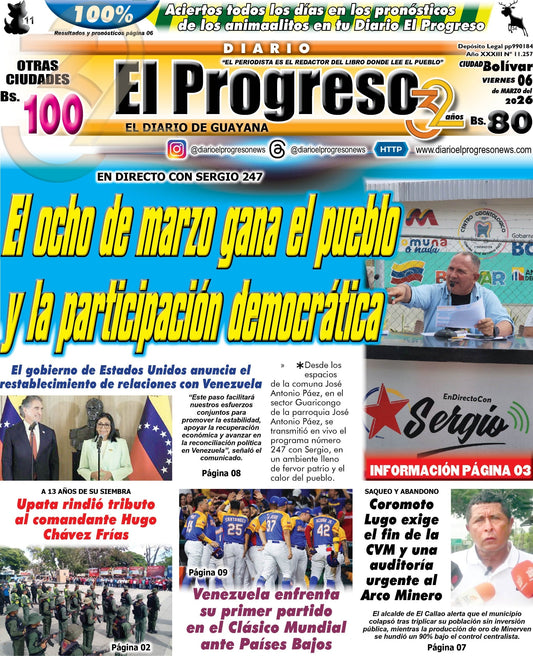 TITULARES DIARIO EL PROGRESO  EDICIÓN VIERNES 06 MARZO DE 2026