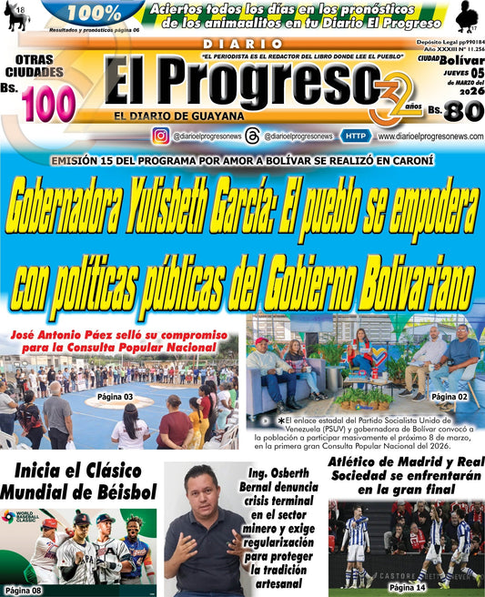 TITULARES DIARIO EL PROGRESO  EDICIÓN JUEVES 05 MARZO DE 2026