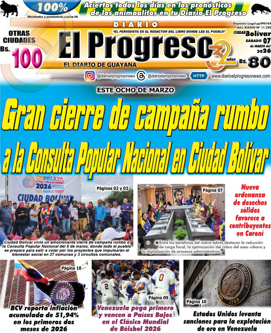 TITULARES DIARIO EL PROGRESO  EDICIÓN SÁBADO 07 MARZO DE 2026
