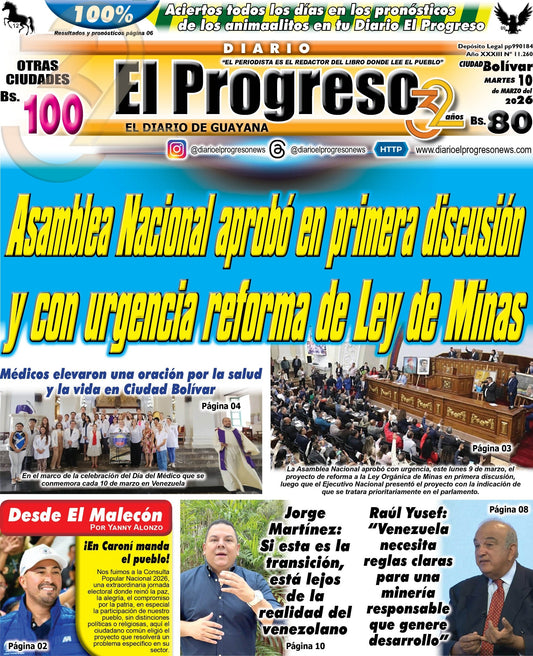 TITULARES DIARIO EL PROGRESO  EDICIÓN MARTES 10 MARZO DE 2026