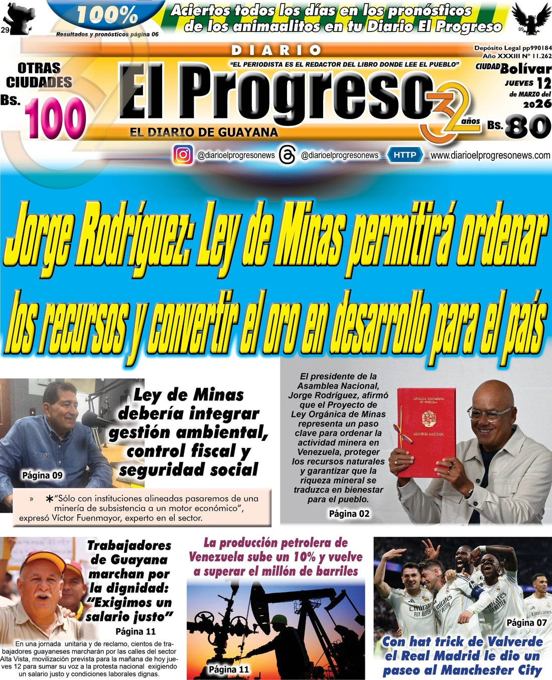 TITULARES DIARIO EL PROGRESO  EDICIÓN JUEVES 12 MARZO DE 2026