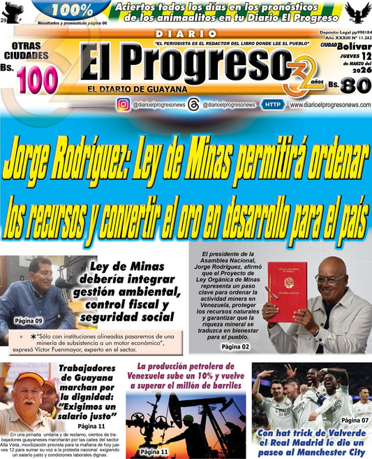 TITULARES DIARIO EL PROGRESO  EDICIÓN JUEVES 12 MARZO DE 2026