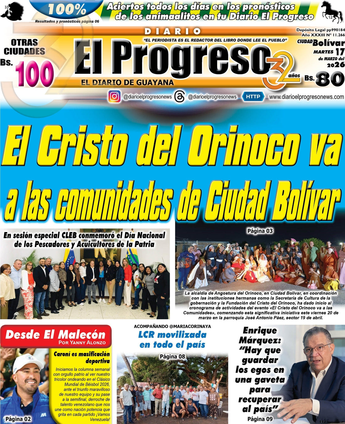 TITULARES DIARIO EL PROGRESO  EDICIÓN MARTES 17 MARZO DE 2026