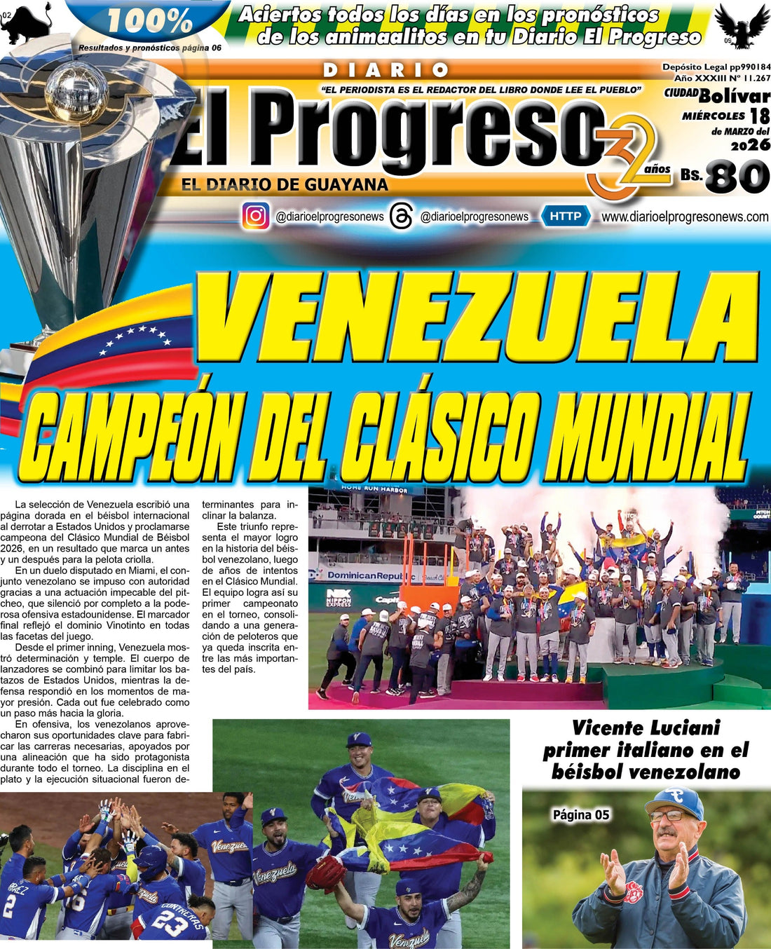 TITULARES DIARIO EL PROGRESO  EDICIÓN MIÉRCOLES 18 MARZO DE 2026