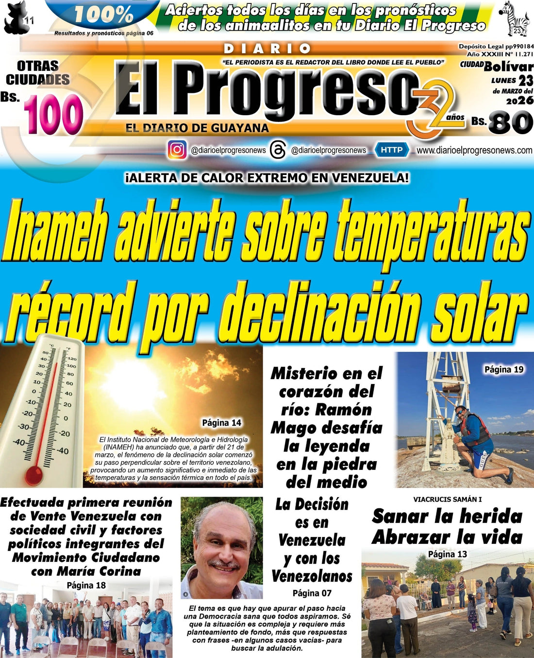 TITULARES DIARIO EL PROGRESO  EDICIÓN LUNES 13 MARZO DE 2026