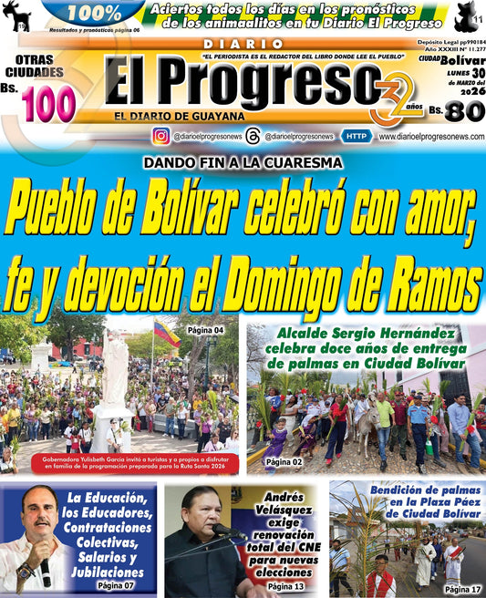 TITULARES DIARIO EL PROGRESO  EDICIÓN LUNES 30 MARZO DE 2026