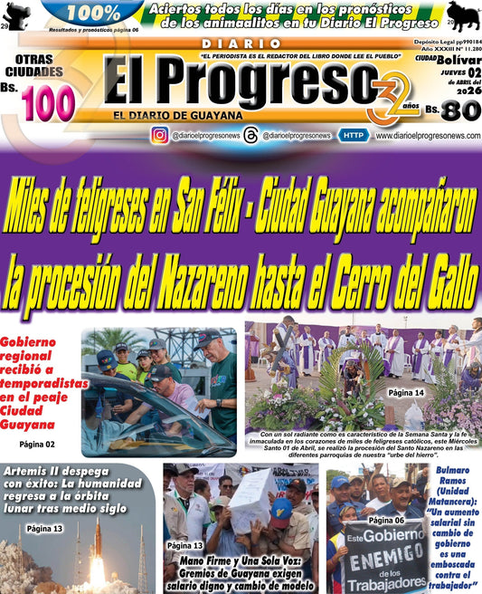 TITULARES DIARIO EL PROGRESO  EDICIÓN JUEVES 02 DE ABRIL DE 2026