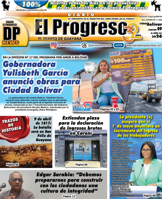 TITULARES DIARIO EL PROGRESO  EDICIÓN JUEVES 09 DE ABRIL DE 2026
