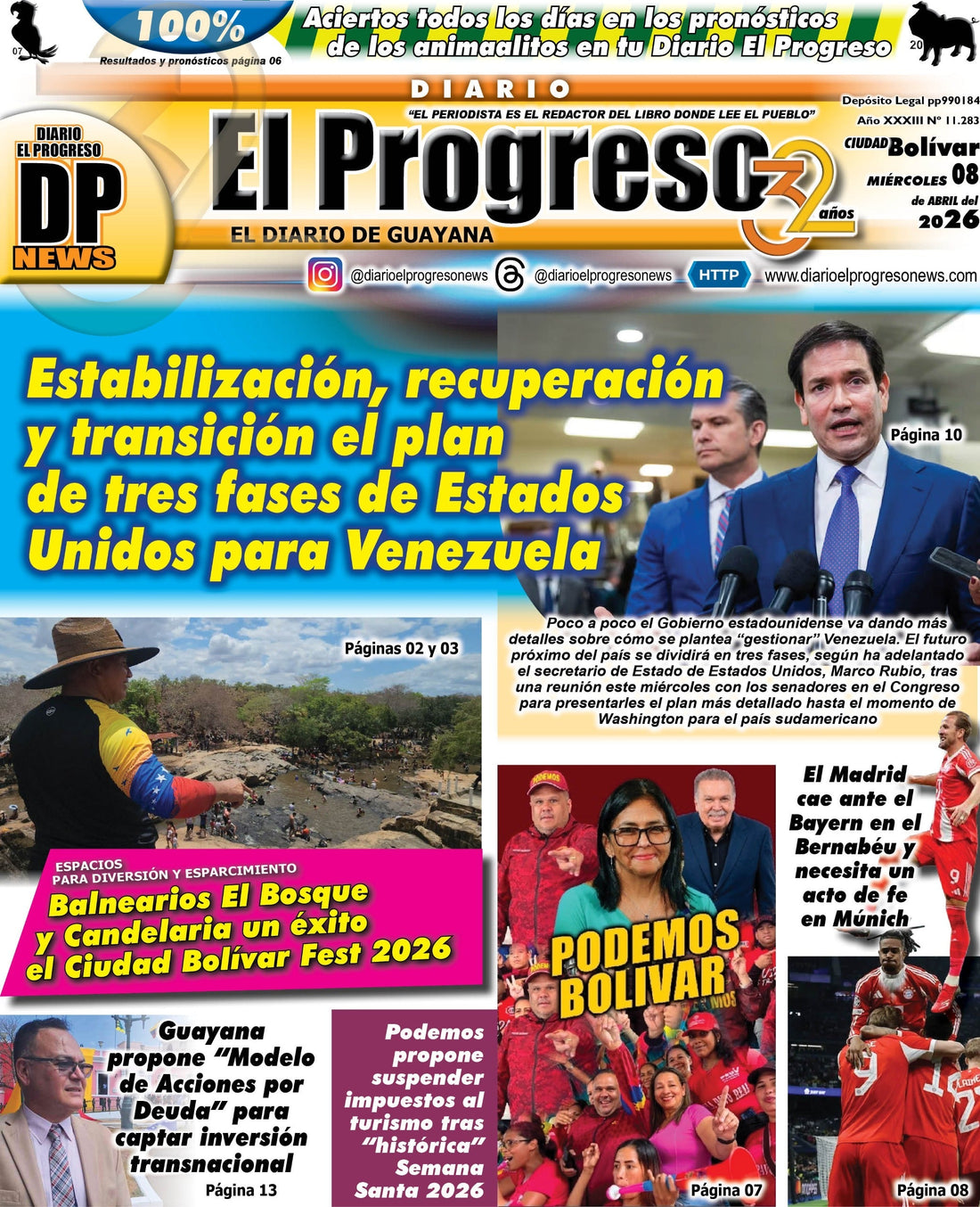TITULARES DIARIO EL PROGRESO  EDICIÓN MIÉRCOLES 08 DE ABRIL DE 2026