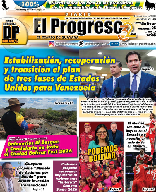 TITULARES DIARIO EL PROGRESO  EDICIÓN MIÉRCOLES 08 DE ABRIL DE 2026