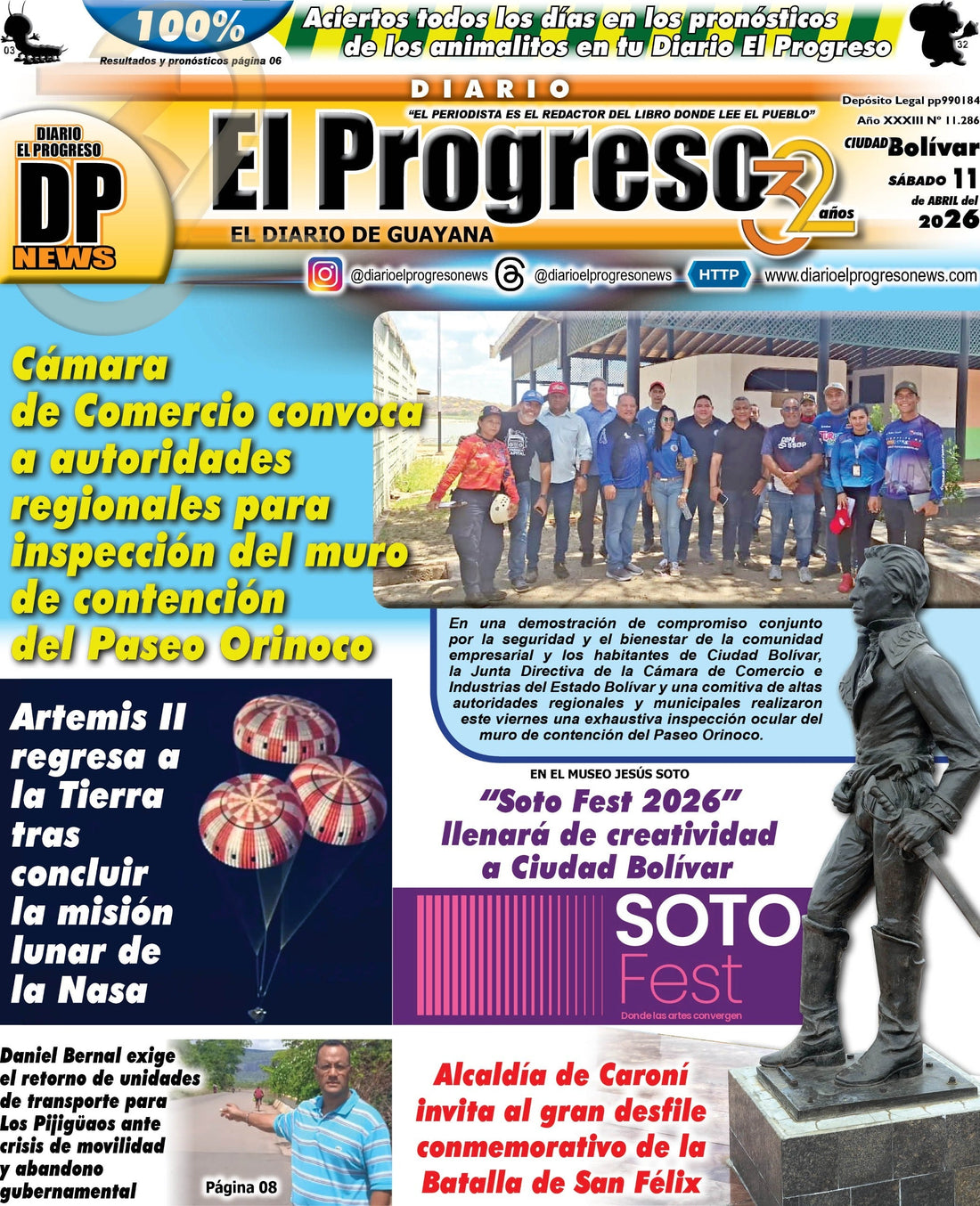TITULARES DIARIO EL PROGRESO  EDICIÓN SÁBADO 11 DE ABRIL DE 2026