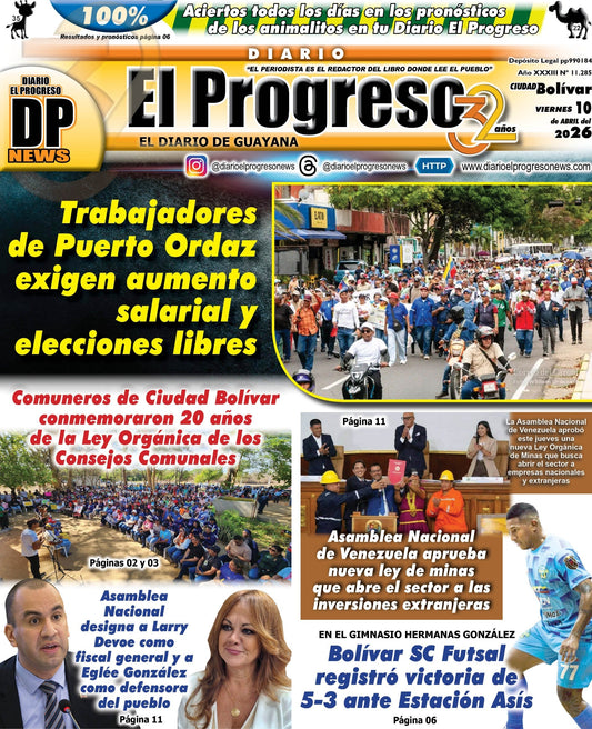 TITULARES DIARIO EL PROGRESO  EDICIÓN VIERNES 10 DE ABRIL DE 2026
