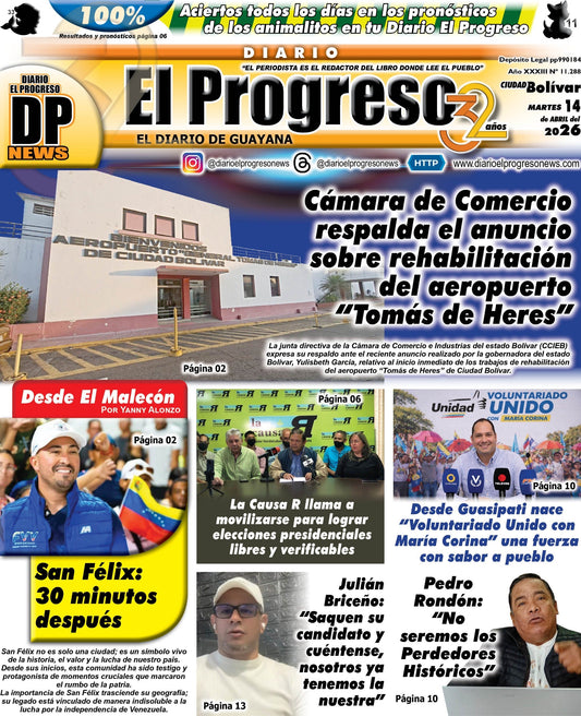 TITULARES DIARIO EL PROGRESO  EDICIÓN MARTES 14 DE ABRIL DE 2026
