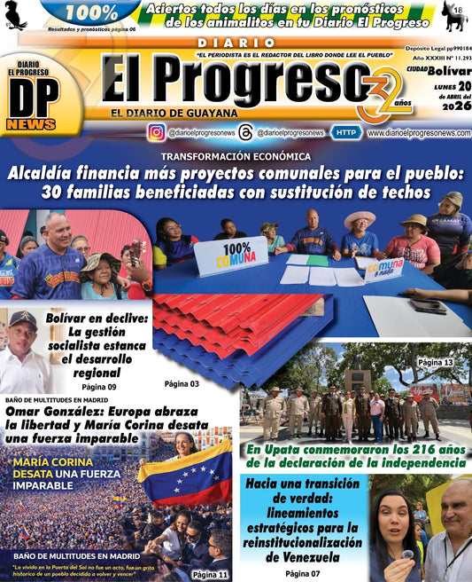 TITULARES DIARIO EL PROGRESO  EDICIÓN LUNES 20 DE ABRIL DE 2026