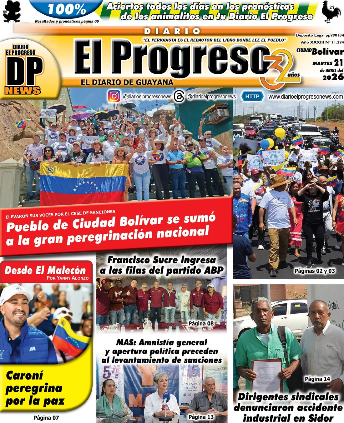 TITULARES DIARIO EL PROGRESO  EDICIÓN MARTES 21 DE ABRIL DE 2026