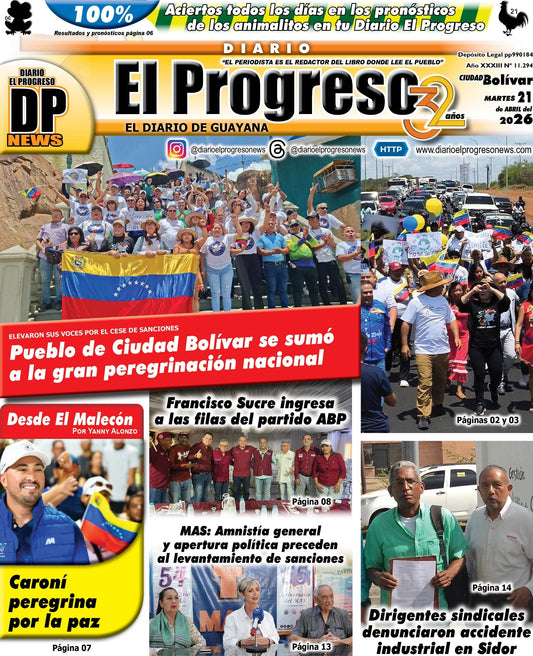 TITULARES DIARIO EL PROGRESO  EDICIÓN MARTES 21 DE ABRIL DE 2026