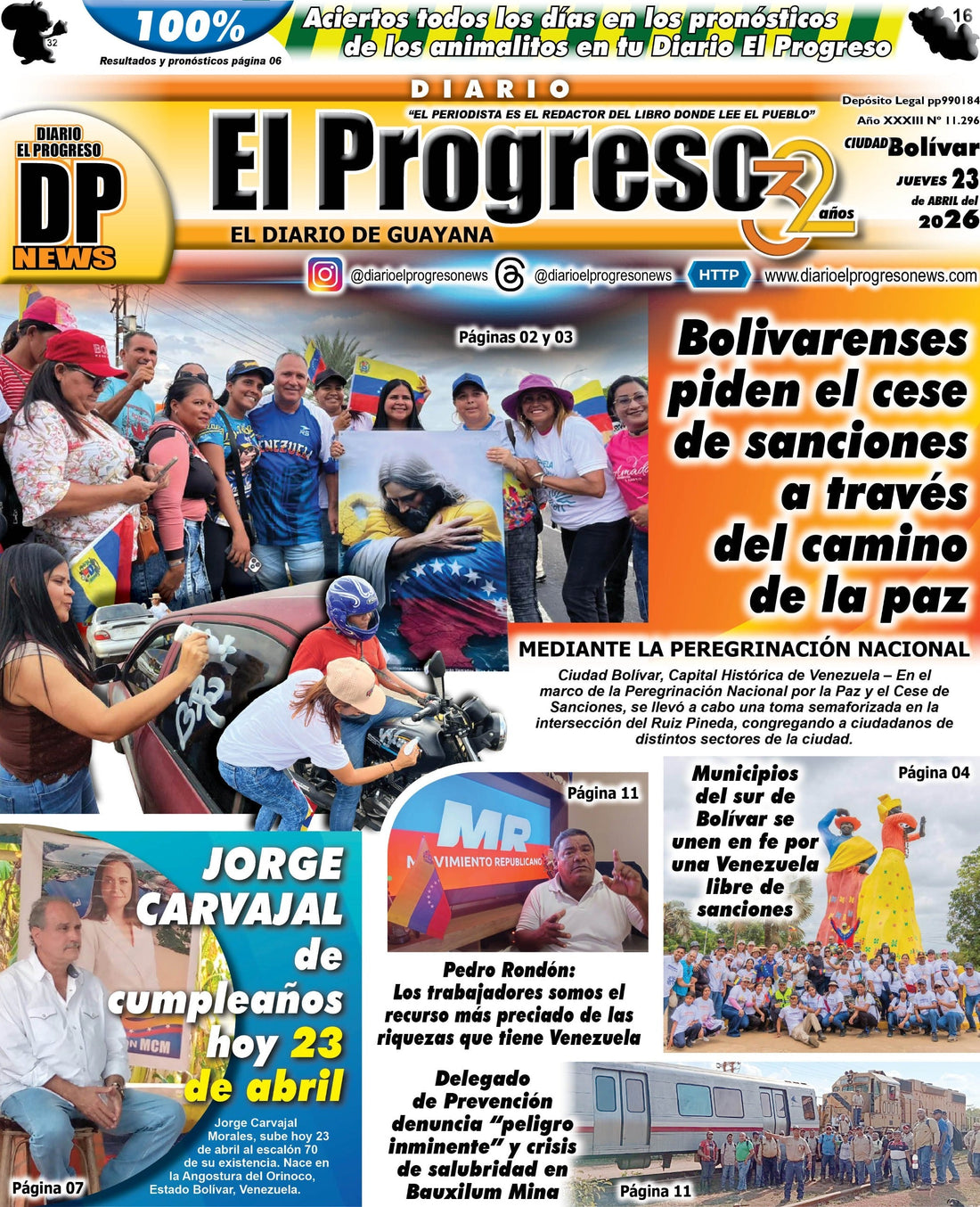 TITULARES DIARIO EL PROGRESO  EDICIÓN JUEVES 23 DE ABRIL DE 2026
