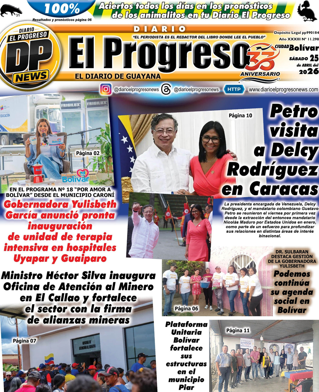 TITULARES DIARIO EL PROGRESO  EDICIÓN SÁBADO 25 DE ABRIL DE 2026