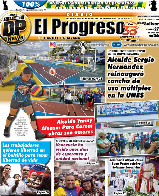 TITULARES DIARIO EL PROGRESO  EDICIÓN LUNES 27 DE ABRIL DE 2026