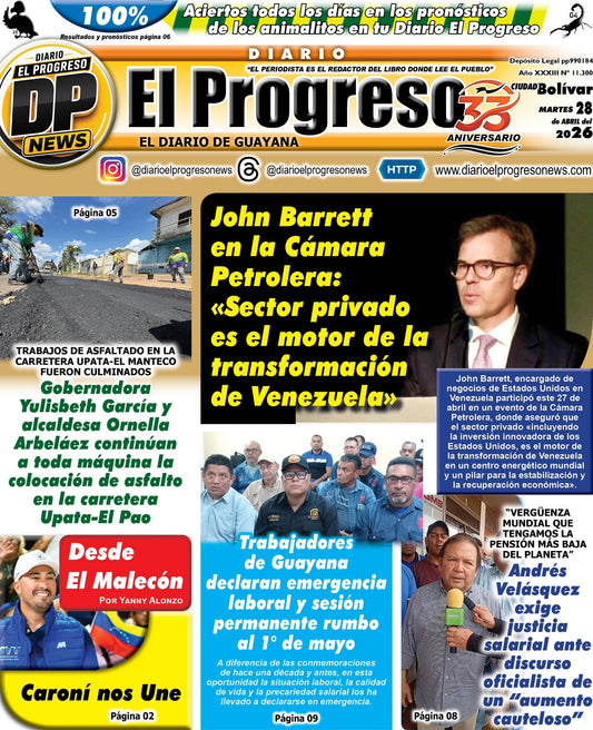 TITULARES DIARIO EL PROGRESO  EDICIÓN MARTES 28 DE ABRIL DE 2026