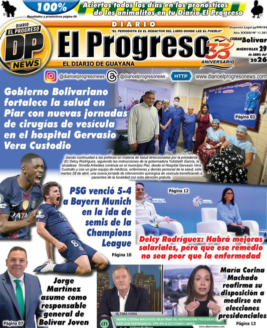 TITULARES DIARIO EL PROGRESO EDICIÓN MIÉRCOLES 29 DE ABRIL DE 2026