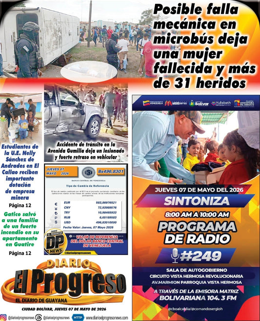 TITULARES DIARIO EL PROGRESO  EDICIÓN JUEVES 07 DE MAYO DE 2026