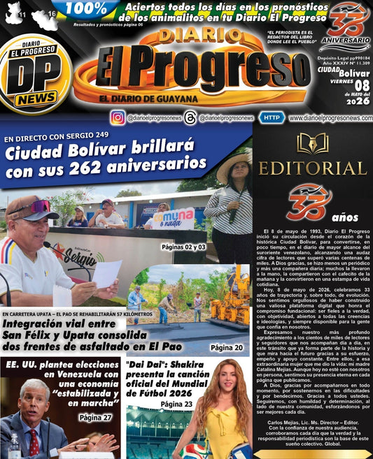 TITULARES DIARIO EL PROGRESO  EDICIÓN VIERNES 08 DE MAYO DE 2026