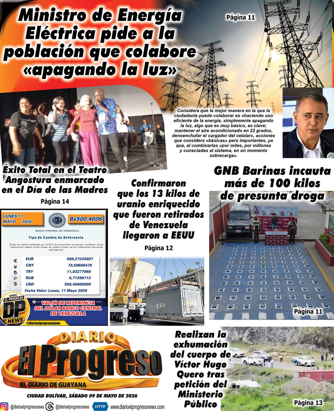 TITULARES DIARIO EL PROGRESO  EDICIÓN SÁBADO 09 DE MAYO DE 2026