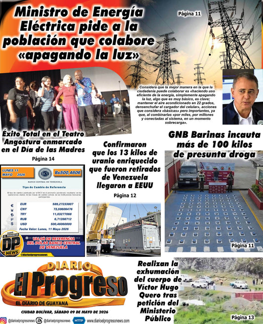 TITULARES DIARIO EL PROGRESO  EDICIÓN SÁBADO 09 DE MAYO DE 2026