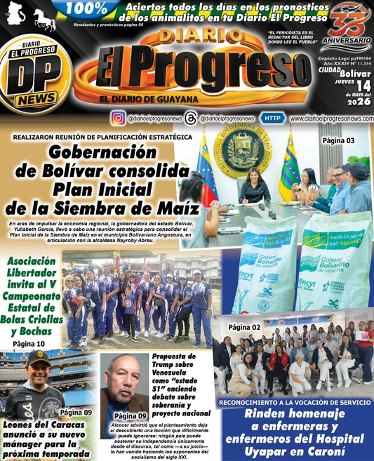 TITULARES DIARIO EL PROGRESO  EDICIÓN JUEVES 14 DE MAYO DE 2026