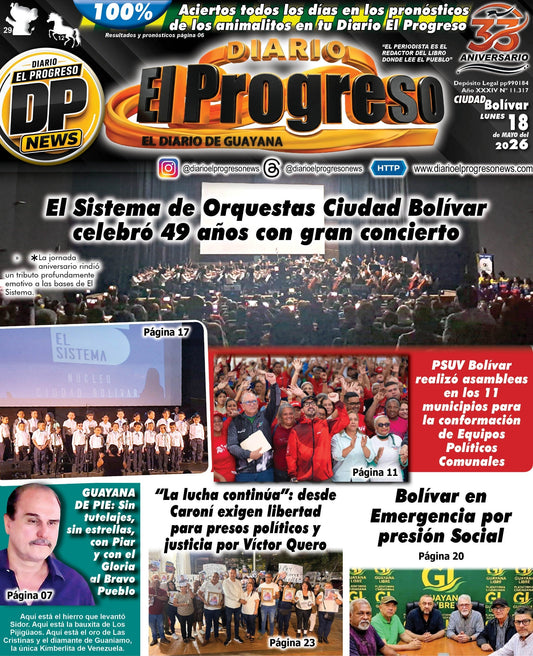 TITULARES DIARIO EL PROGRESO  EDICIÓN LUNES 18 DE MAYO DE 2026