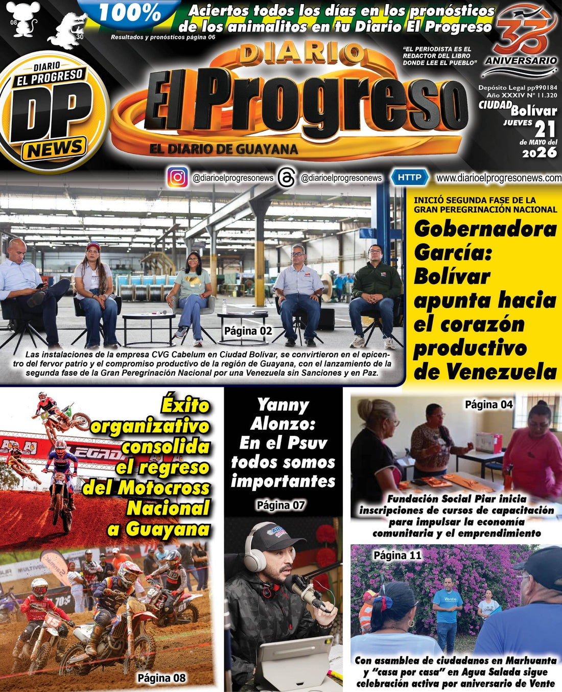 TITULARES DIARIO EL PROGRESO  EDICIÓN JUEVES 21 DE MAYO DE 2026