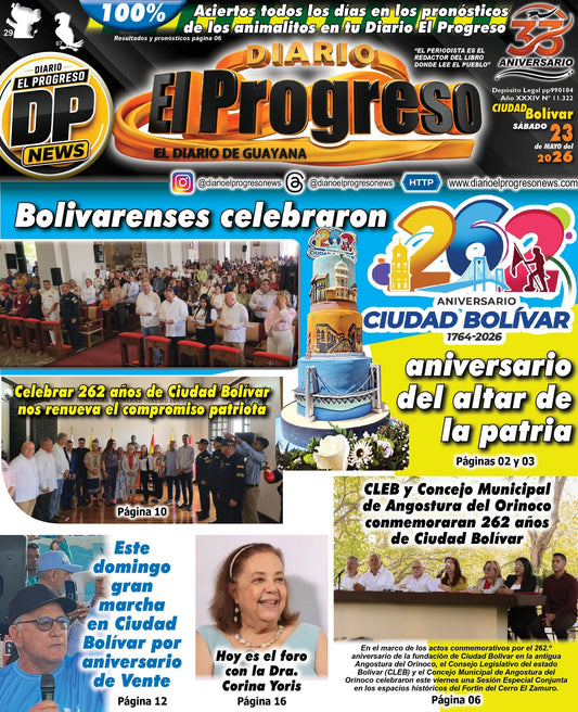TITULARES DIARIO EL PROGRESO  EDICIÓN SÁBADO 23 DE MAYO DE 2026