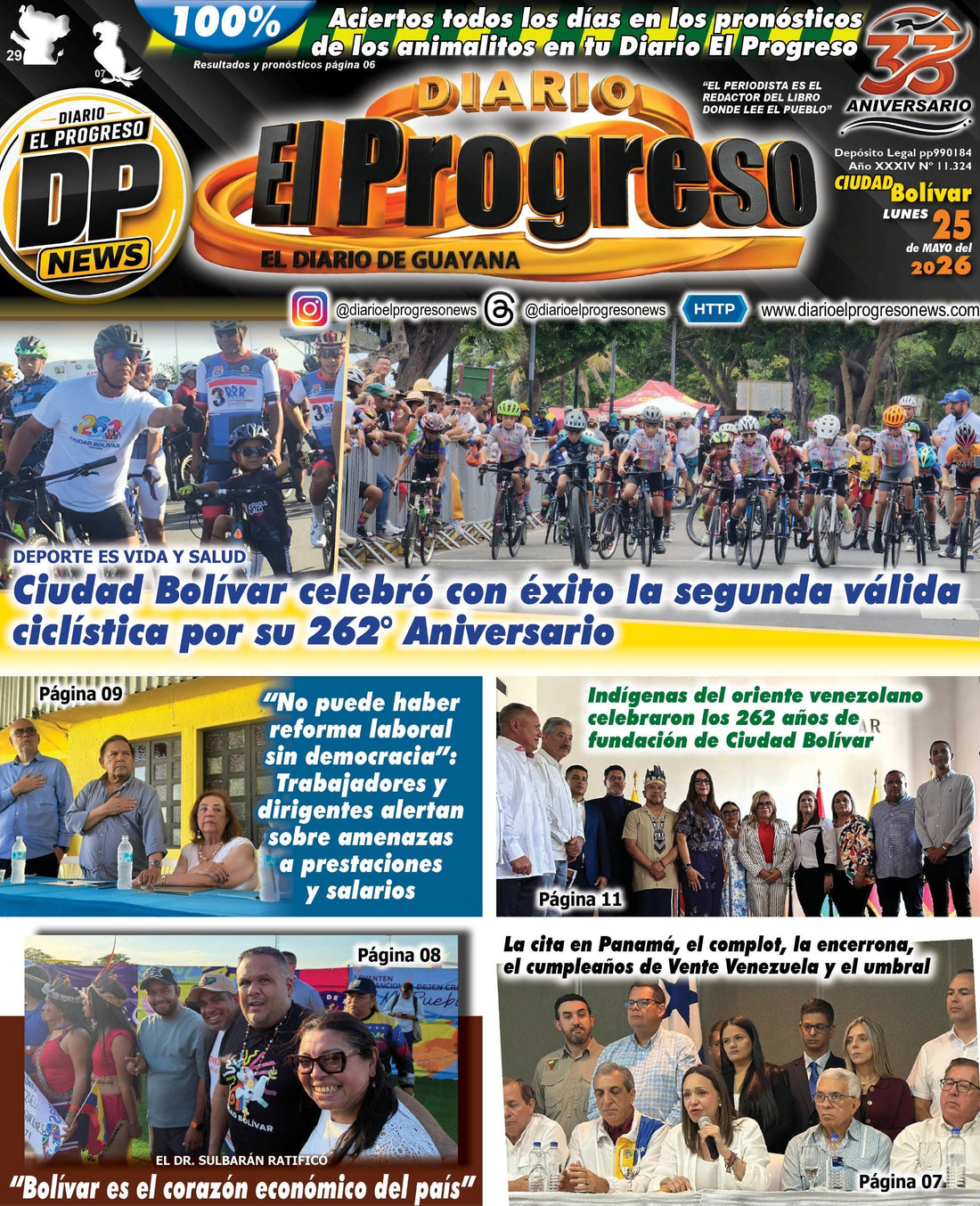 TITULARES DIARIO EL PROGRESO  EDICIÓN LUNES 25 DE MAYO DE 2026