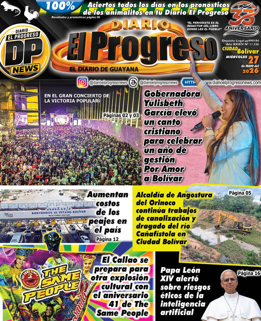 TITULARES DIARIO EL PROGRESO  EDICIÓN MIÉRCOLES 27 DE MAYO DE 2026