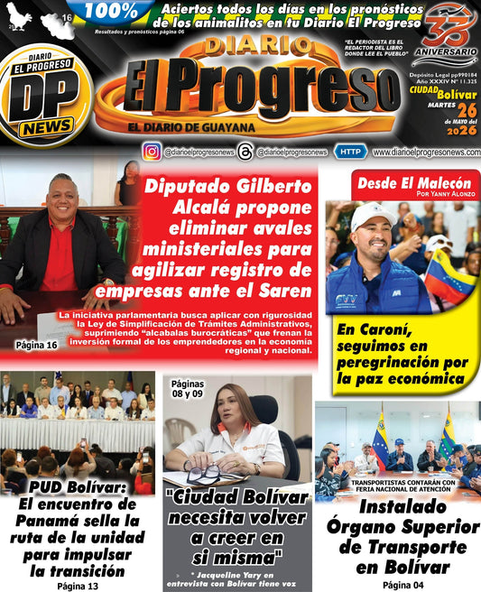 TITULARES DIARIO EL PROGRESO  EDICIÓN MARTES 26 DE MAYO DE 2026