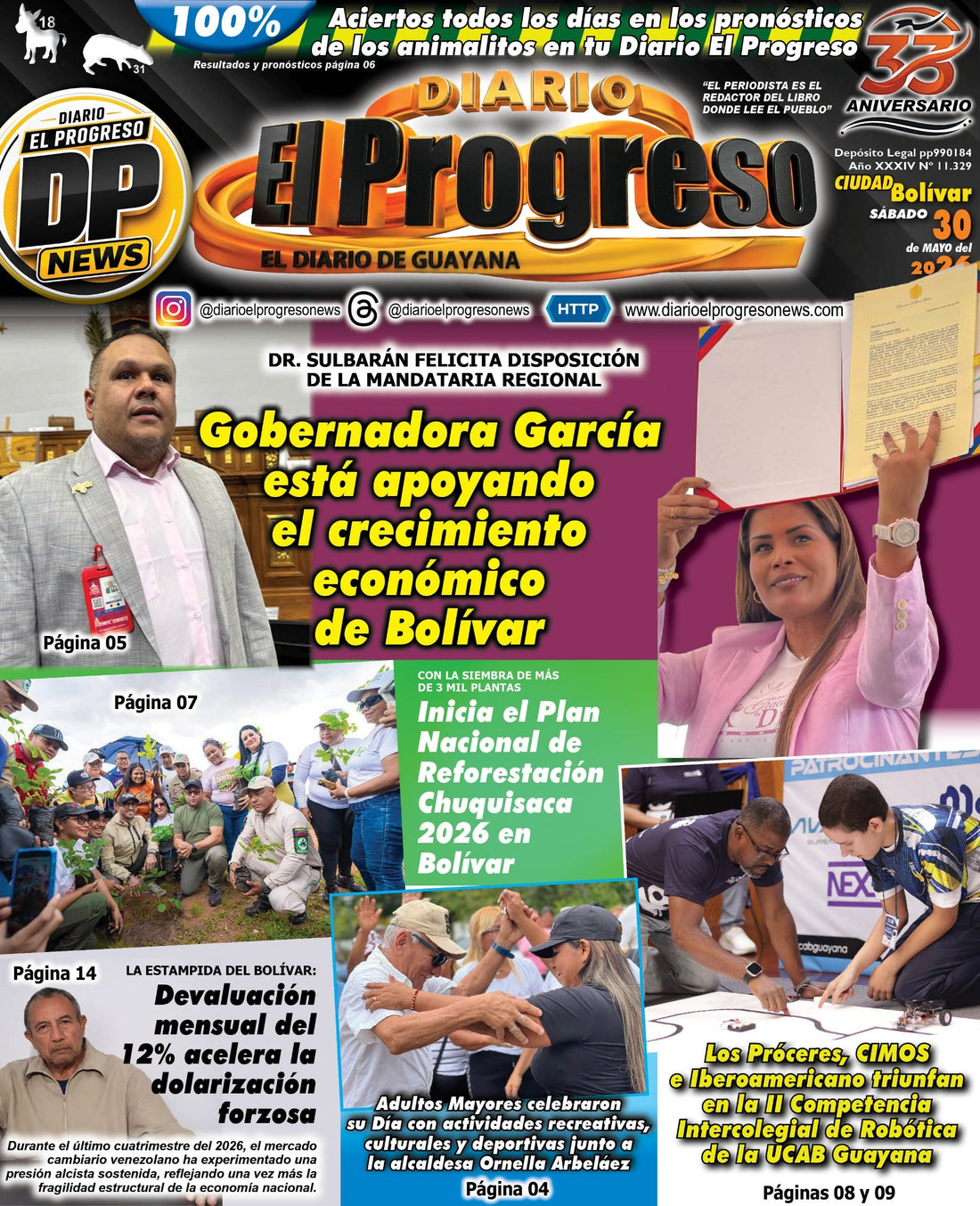 TITULARES DIARIO EL PROGRESO  EDICIÓN SÁBADO 30 DE MAYO DE 2026
