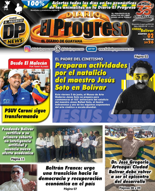 TITULARES DIARIO EL PROGRESO  EDICIÓN MARTES 02 DE JUNIO DE 2026