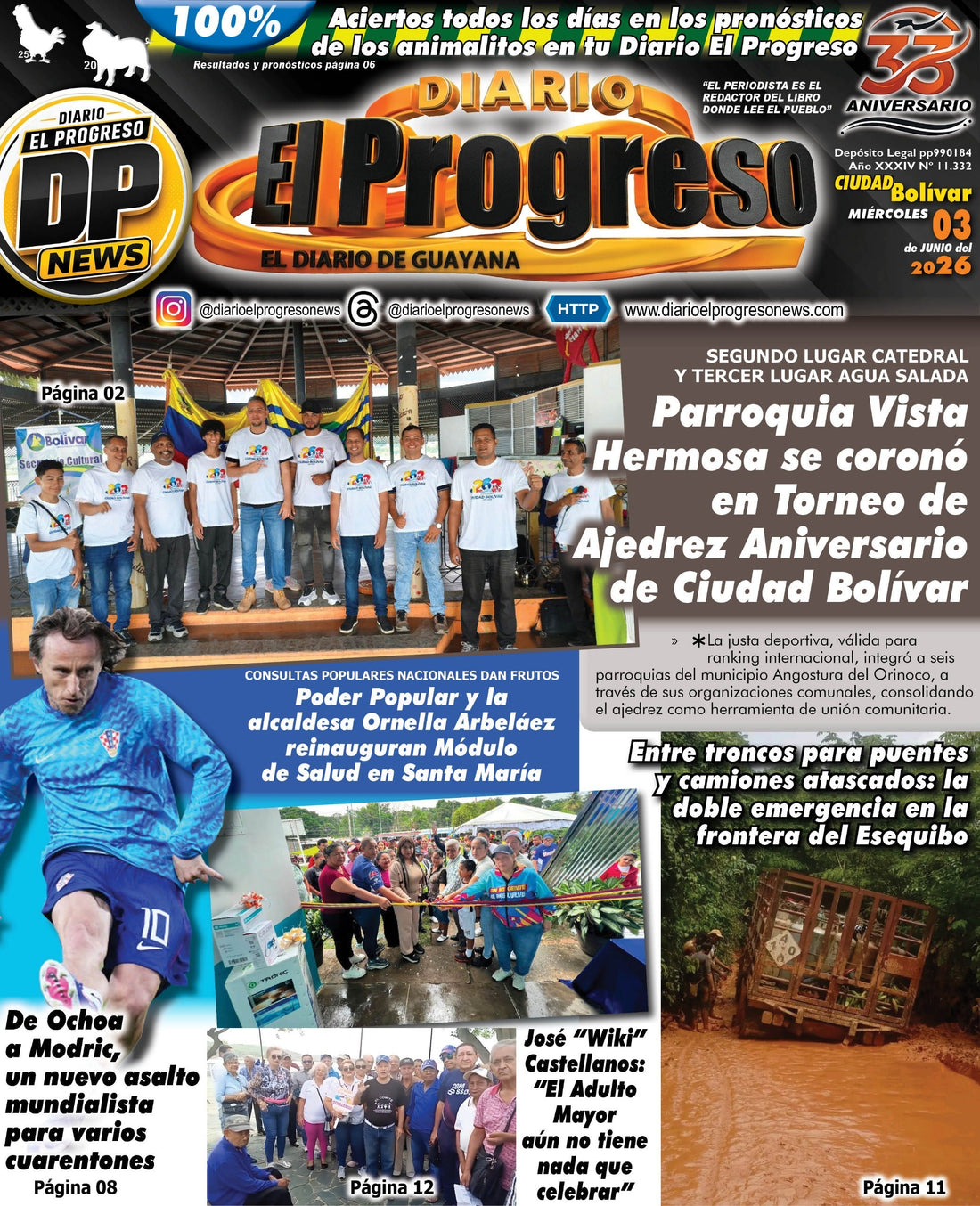 TITULARES DIARIO EL PROGRESO  EDICIÓN MIÉRCOLES 03 DE JUNIO DE 2026