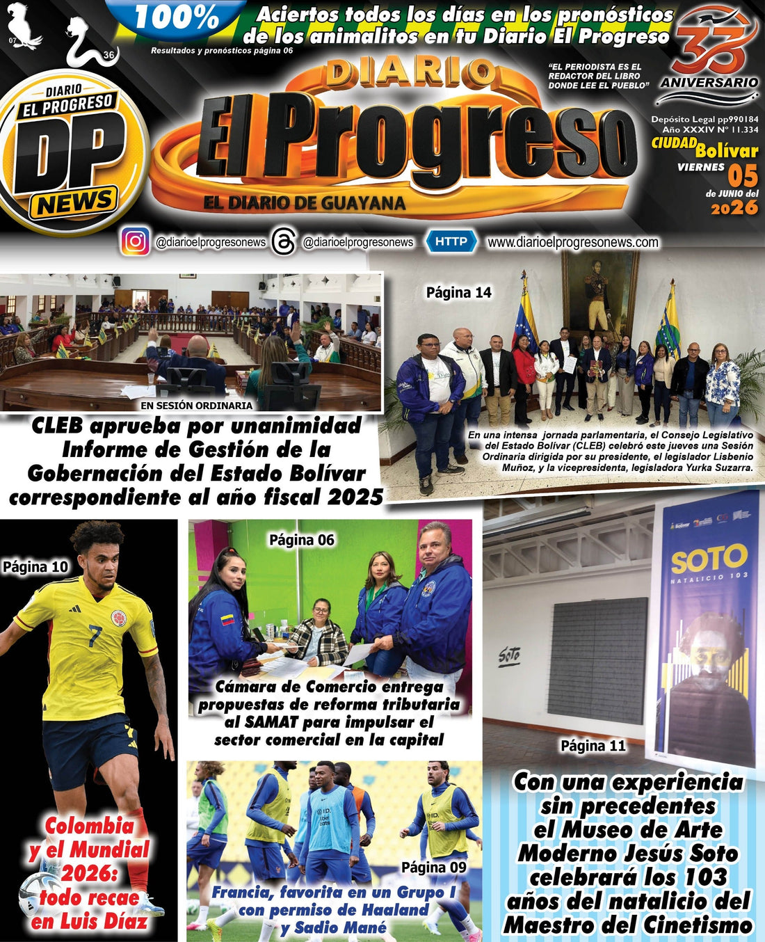TITULARES DIARIO EL PROGRESO  EDICIÓN VIERNES 05 DE JUNIO DE 2026