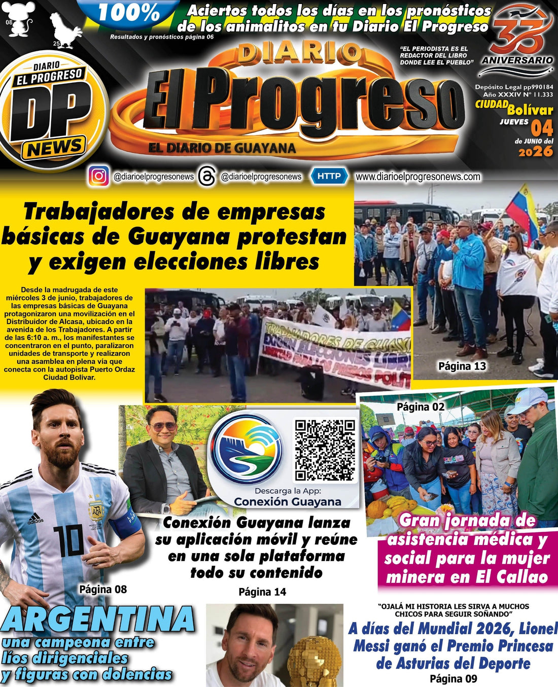TITULARES DIARIO EL PROGRESO  EDICIÓN JUEVES 04 DE JUNIO DE 2026