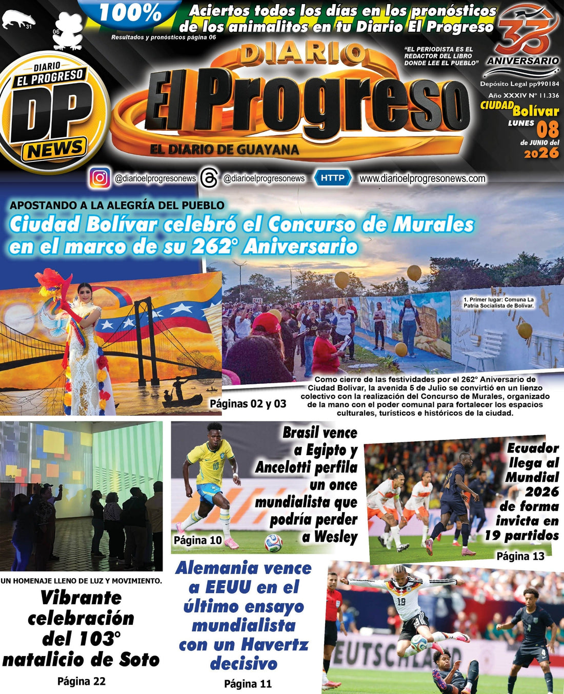 TITULARES DIARIO EL PROGRESO  EDICIÓN LUNES 08 DE JUNIO DE 2026