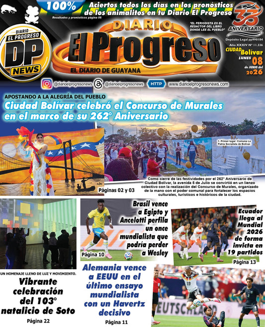 TITULARES DIARIO EL PROGRESO  EDICIÓN LUNES 08 DE JUNIO DE 2026