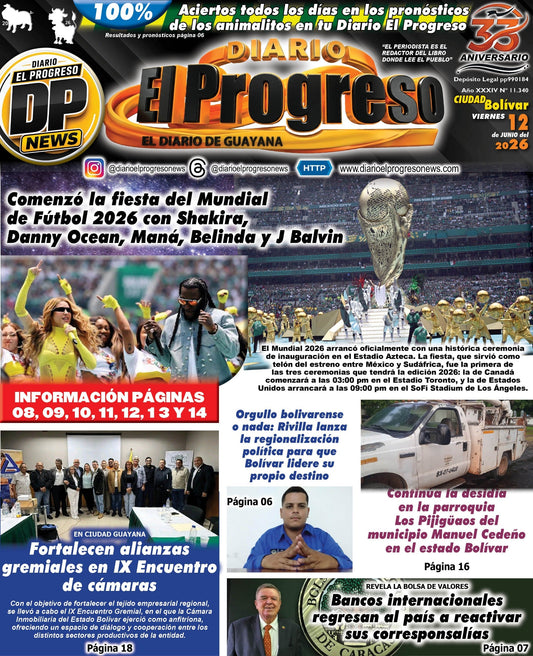 TITULARES DIARIO EL PROGRESO  EDICIÓN VIERNES 12 DE JUNIO DE 2026