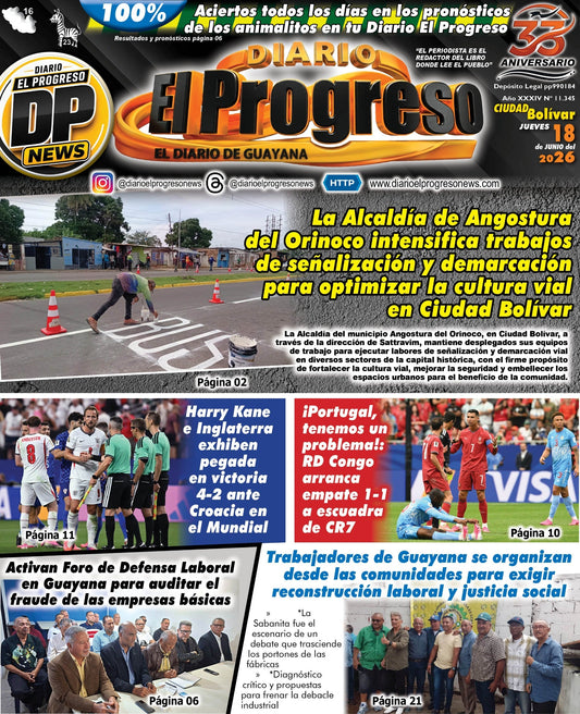 TITULARES DIARIO EL PROGRESO  EDICIÓN JUEVES 18 DE JUNIO DE 2026