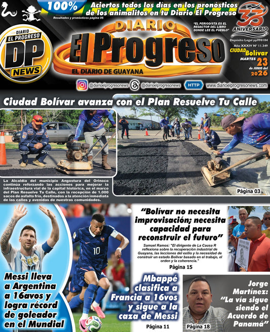 TITULARES DIARIO EL PROGRESO  EDICIÓN MARTES 23 DE JUNIO DE 2026